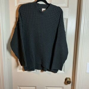 BDG Women's Charcoal Gray Black Boxy Oversized Waffle Knit Sweatshirt, Sz XS